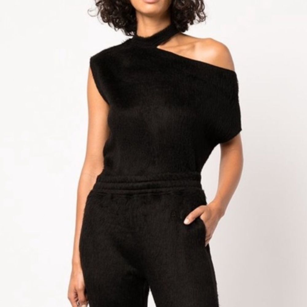RtA NEW Axel Cashmere Japanese Fabric Luxury Cold Shoulder Black Top Size L